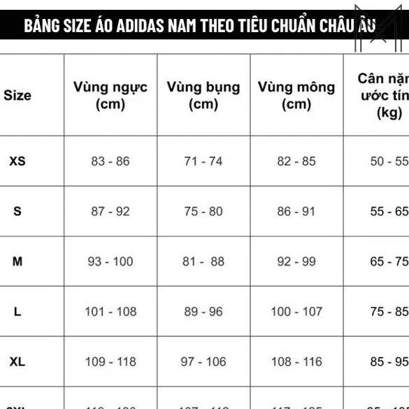 Bảng size áo adidas nam nữ chính hãng mới nhất năm 2026 Bảng size áo adidas nam nữ chính hãng mới nhất năm 2026