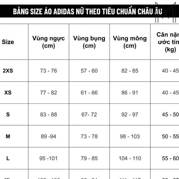 Bảng size áo adidas nam nữ chính hãng mới nhất năm 2026 Bảng size áo adidas nam nữ chính hãng mới nhất năm 2026