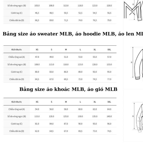 Bảng Size áo MLB chính xác cập nhập mới nhất hiện nay 2026 Bảng Size áo MLB chính xác cập nhập mới nhất hiện nay 2026