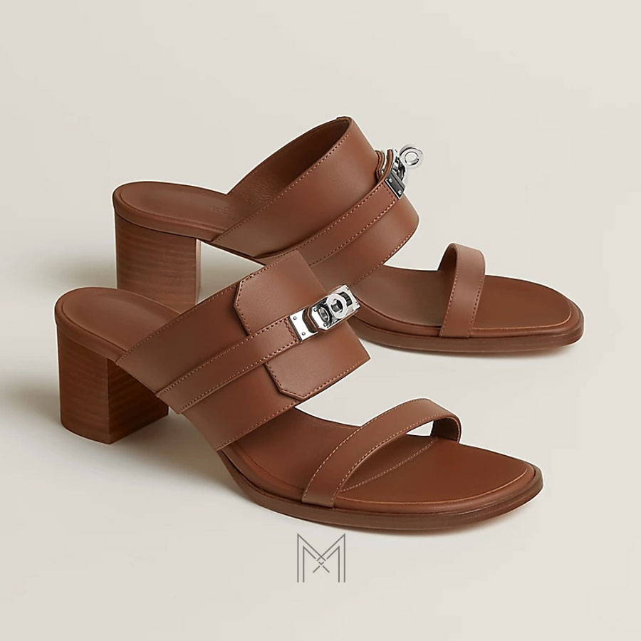 Dép cao gót Hermes Ninon 50 chính hãng màu nâu khoá bạc MHHH050 2026 Dép cao gót Hermes Ninon 50 chính hãng màu nâu khoá bạc MHHH050 2026