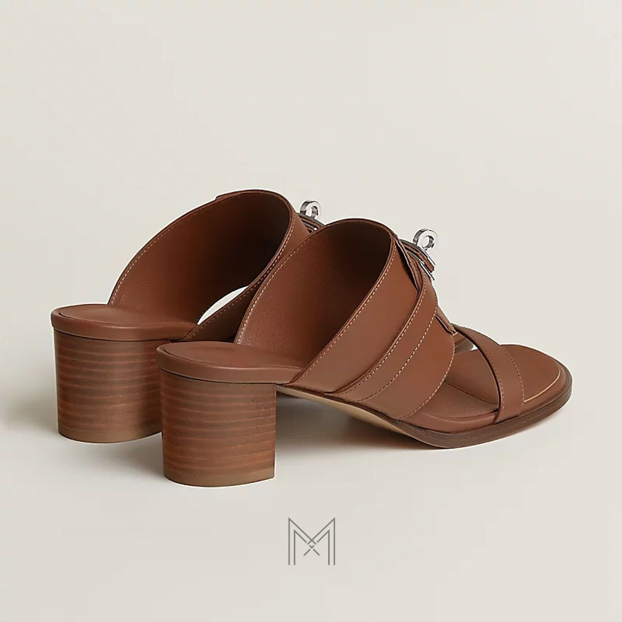 Dép cao gót Hermes Ninon 50 chính hãng màu nâu khoá bạc MHHH050 2026 Dép cao gót Hermes Ninon 50 chính hãng màu nâu khoá bạc MHHH050 2026