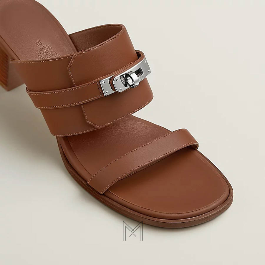 Dép cao gót Hermes Ninon 50 chính hãng màu nâu khoá bạc MHHH050 2026 Dép cao gót Hermes Ninon 50 chính hãng màu nâu khoá bạc MHHH050 2026