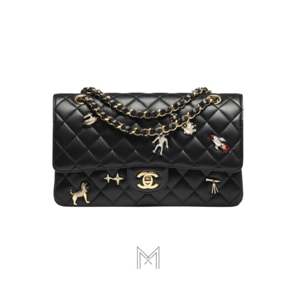 Túi xách đeo chéo Chanel Classic 11.12 màu đen dây xích đan da cừu chính hãng TCN41