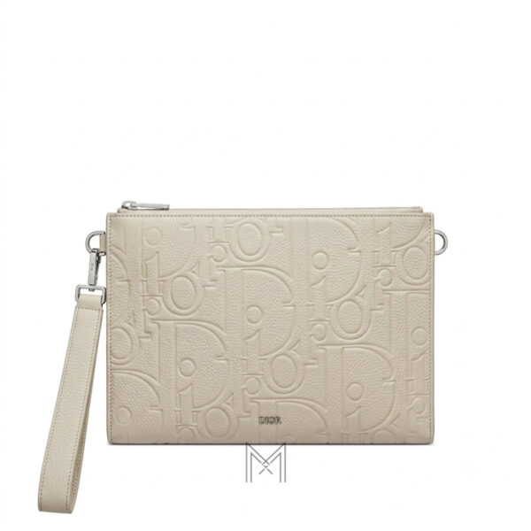 Clutch Nam Dior Màu Be Da Bê Hạt Dập Logo Chính Hãng DR002