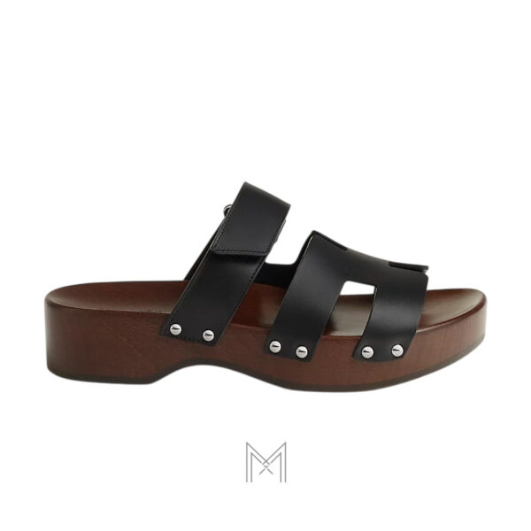 Dép Hermes Kos clog đế gỗ chính hãng màu đen MHHH011