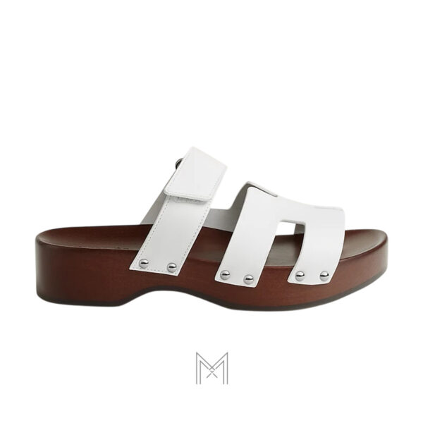 Dép Hermes Kos clog đế gỗ chính hãng màu trắng MHHH010