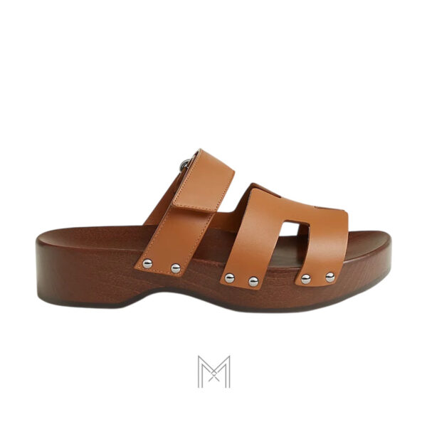 Dép Hermes Kos clog đế gỗ chính hãng màu nâu MHHH009