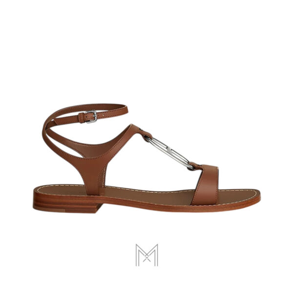 Dép quai hậu Hermes Marinella chính hãng màu nâu khoá bạc MHHH047