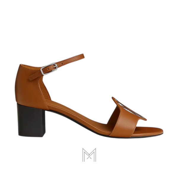 Sandal cao gót Hermes Marquise 50 chính hãng màu nâu hoạ tiết H lift MHHH040