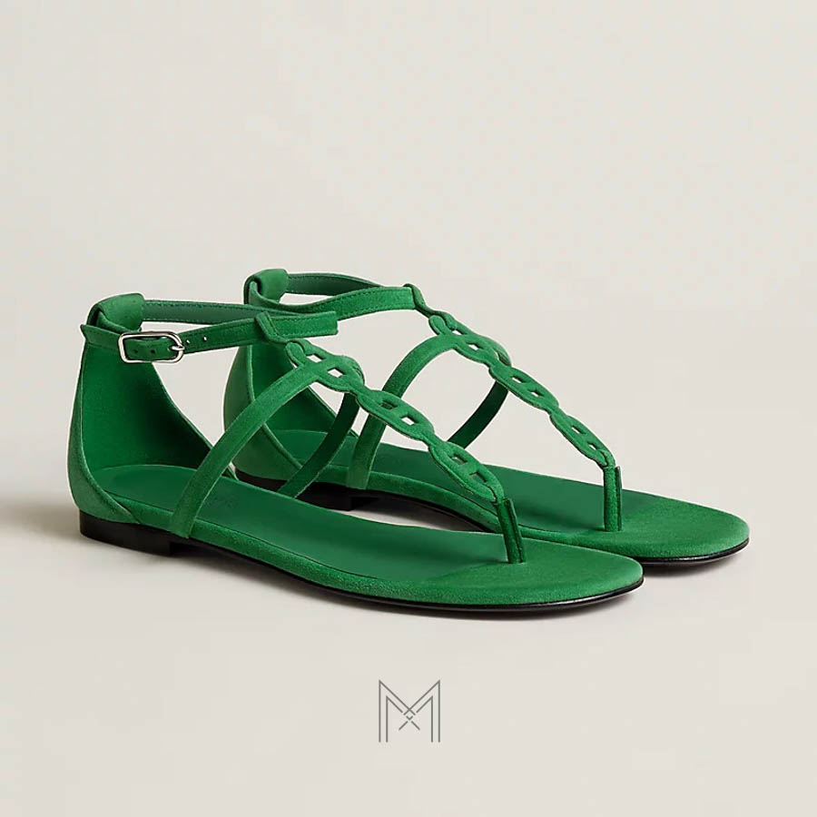 Sandal Hermes Milos chính hãng màu xanh lá da lộn MHHH016 2026 Sandal Hermes Milos chính hãng màu xanh lá da lộn MHHH016 2026