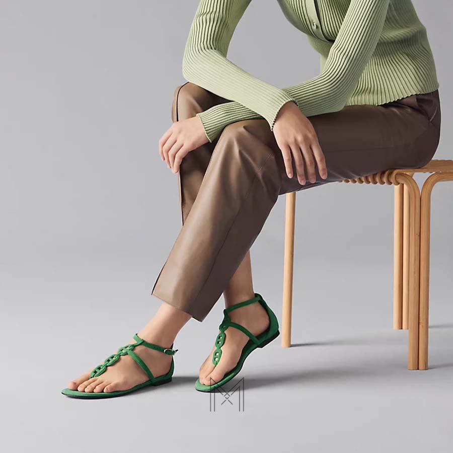 Sandal Hermes Milos chính hãng màu xanh lá da lộn MHHH016 2026 Sandal Hermes Milos chính hãng màu xanh lá da lộn MHHH016 2026