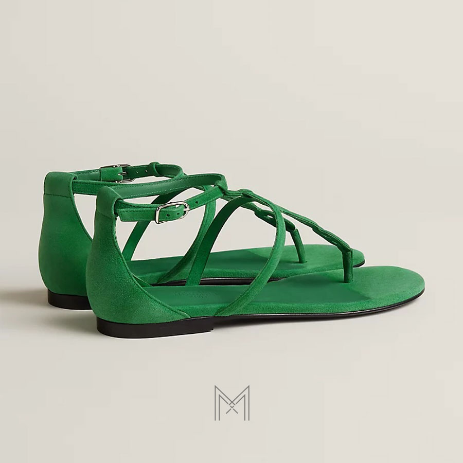 Sandal Hermes Milos chính hãng màu xanh lá da lộn MHHH016 2026 Sandal Hermes Milos chính hãng màu xanh lá da lộn MHHH016 2026