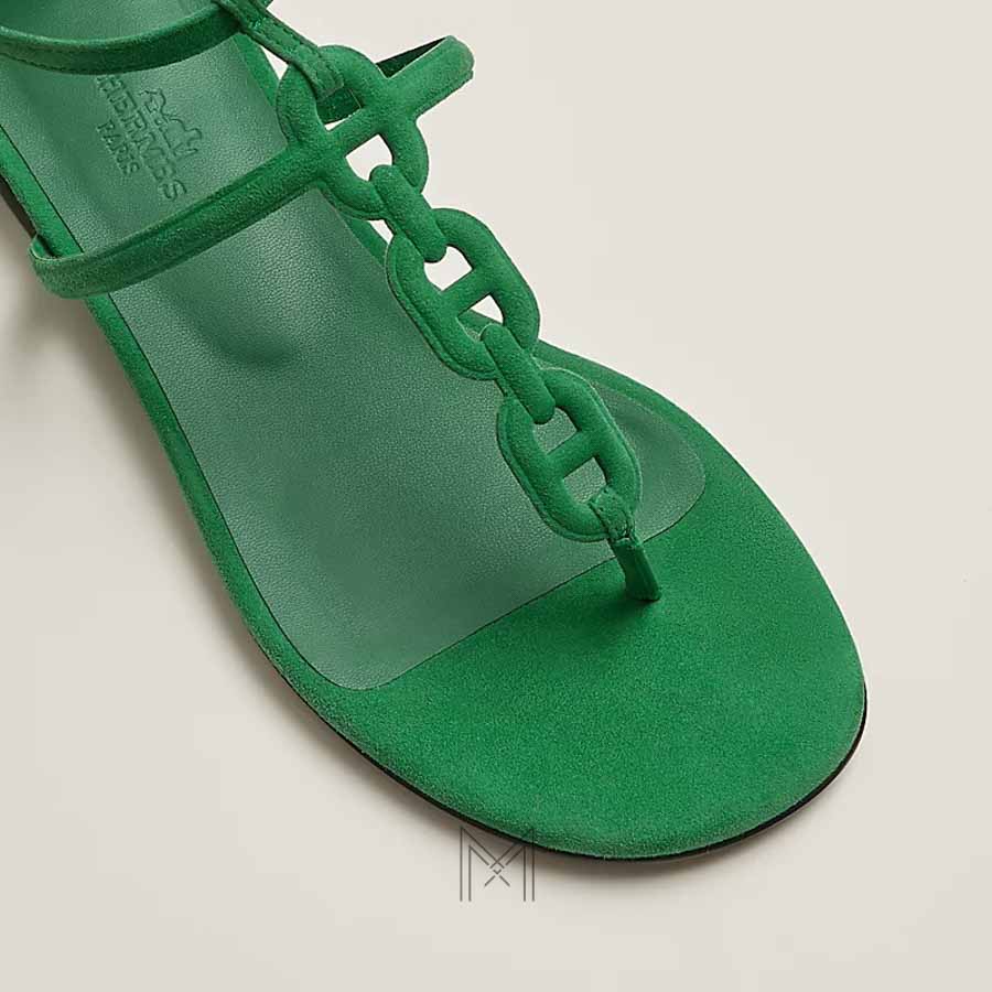 Sandal Hermes Milos chính hãng màu xanh lá da lộn MHHH016 2026 Sandal Hermes Milos chính hãng màu xanh lá da lộn MHHH016 2026