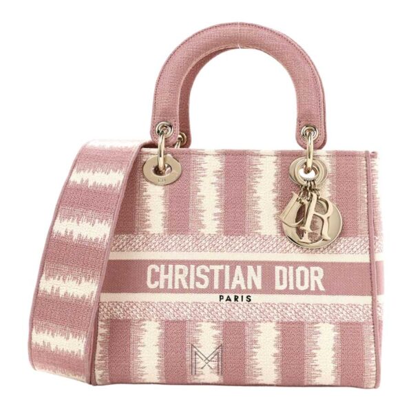 Túi Xách Đeo Chéo Dior D Lite Hồng Phối Kem Họa Tiết Thêu Toile de Jouy Vải Canvas Auth DR006