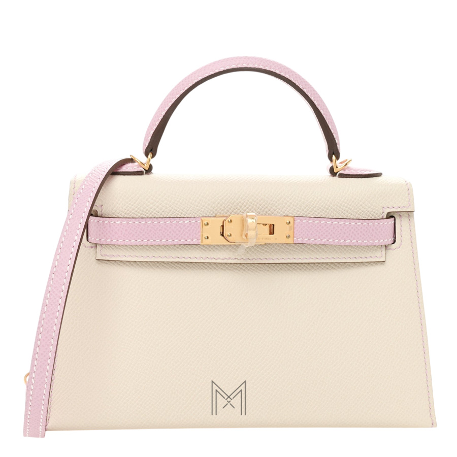 Túi Hermes Kelly màu trắng kem phối hồng da bê Epsom THM01 2026 Túi Hermes Kelly màu trắng kem phối hồng da bê Epsom THM01 2026