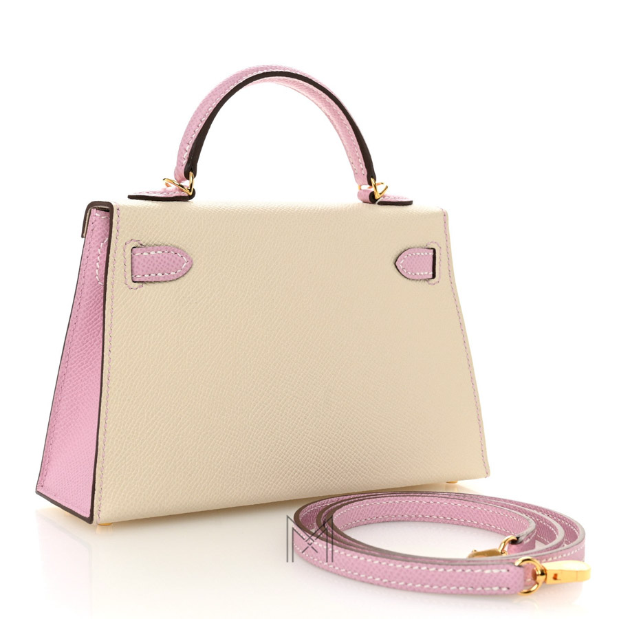 Túi Hermes Kelly màu trắng kem phối hồng da bê Epsom THM01 2026 Túi Hermes Kelly màu trắng kem phối hồng da bê Epsom THM01 2026