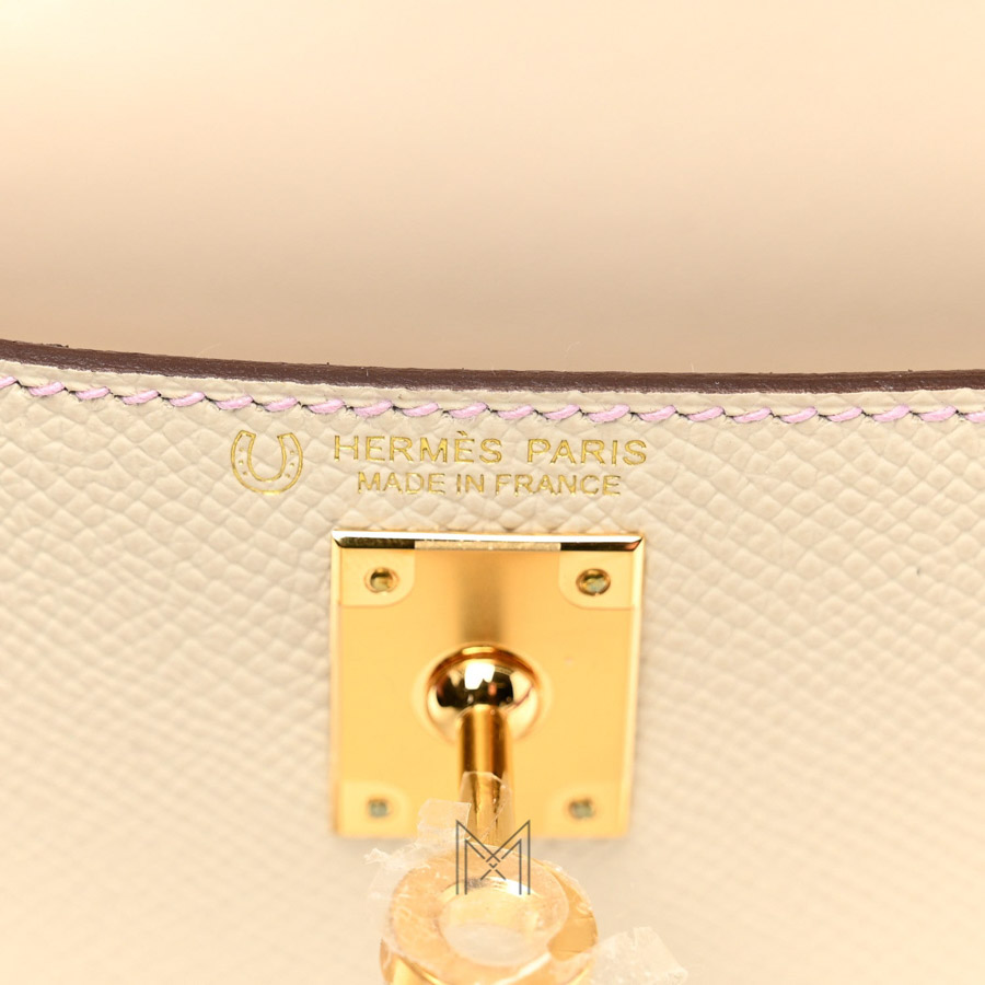 Túi Hermes Kelly màu trắng kem phối hồng da bê Epsom THM01 2026 Túi Hermes Kelly màu trắng kem phối hồng da bê Epsom THM01 2026