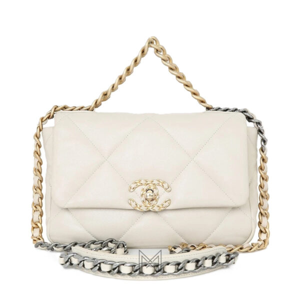 Túi Chanel 19 Flap da dê chần bông màu trắng chính hãng TCN30