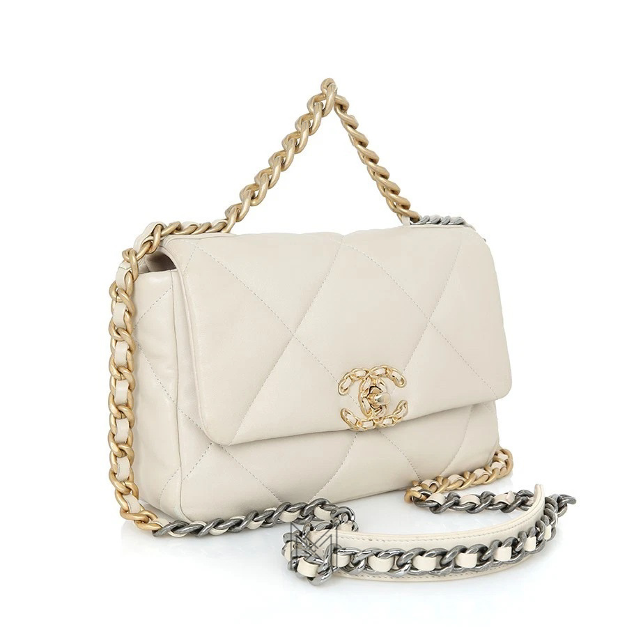Túi Chanel 19 Flap da dê chần bông màu trắng chính hãng TCN30 2026 Túi Chanel 19 Flap da dê chần bông màu trắng chính hãng TCN30 2026