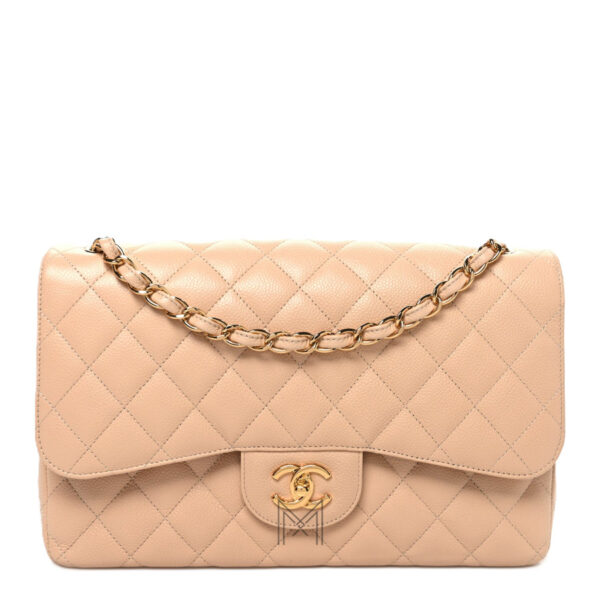 Túi Chanel Jumbo Caviar Quilted Double Flap chính hãng màu be TCN24