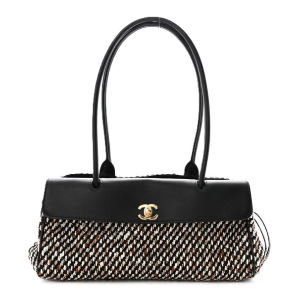 Túi Chanel kẹp nách Urban Essentials màu đen da bê phối vải tweed multi color chính hãng TCN23
