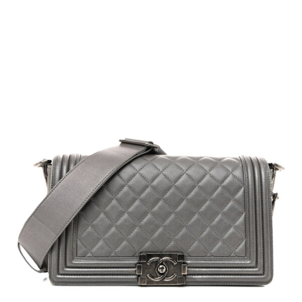 Túi Chanel màu xám Boy Flap cỡ trung da cừu chính hãng TCN21