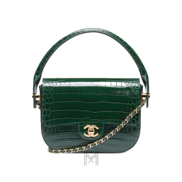 Túi Chanel xanh ngọc Métiers d’art 2026 da bê dập nổi vân cá sấu chính hãng TCN05