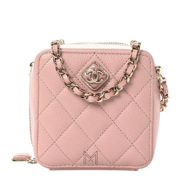 Túi Clutch Chanel Caviar Quilted with Chain dây xích đan da màu hồng chính hãng TCN04