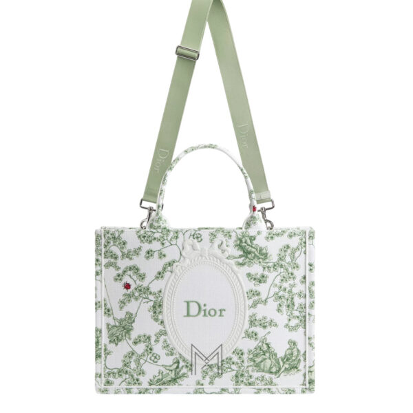 Túi Xách Dior Book Tote Trắng Thêu Họa Tiết Xanh Dây Bản To Authentic DR028