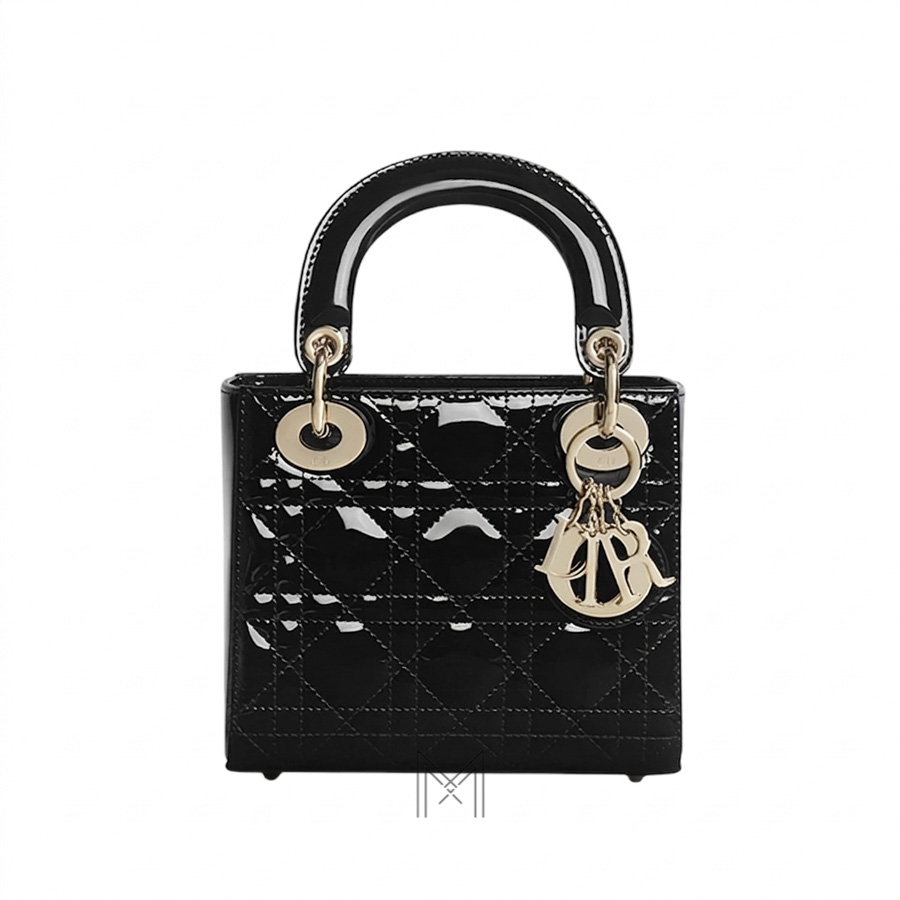 Túi xách đeo chéo Lady Dior Micro đen bóng luxury DR030 2026 Túi xách đeo chéo Lady Dior Micro đen bóng luxury DR030 2026