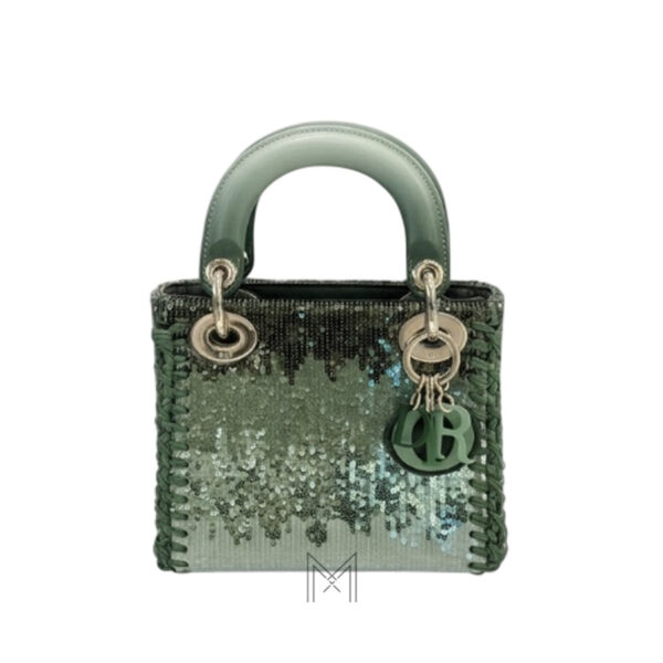 Túi Xách Đeo Chéo Lady Dior Kim Tuyến Màu Xanh Chính Hãng TR043