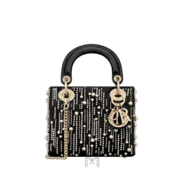 Túi Xách Lady Dior Đen Đính Ngọc Trai Hàng Hiệu Authentic DR053