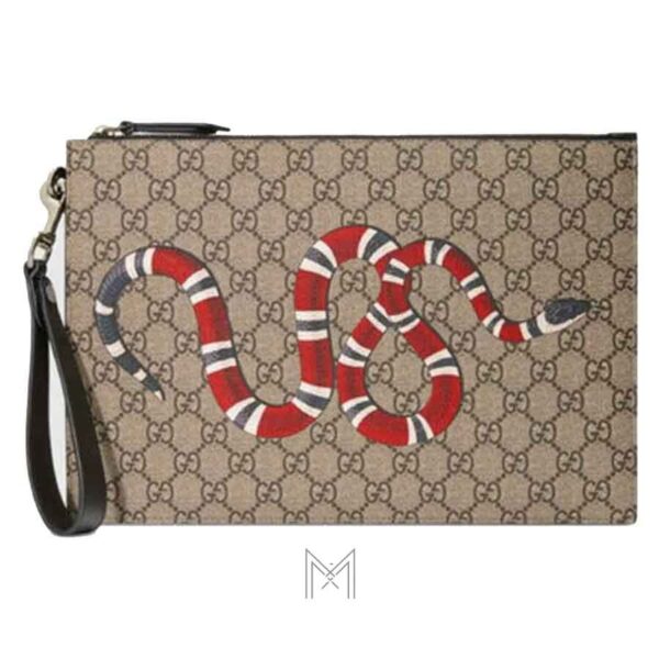 Túi cầm tay Gucci hoạ tiết rắn màu be chính hãng NTG015