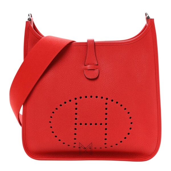 Túi HERMES Evelyne Taurillon Clemence PM đeo chéo da bê màu đỏ THM09