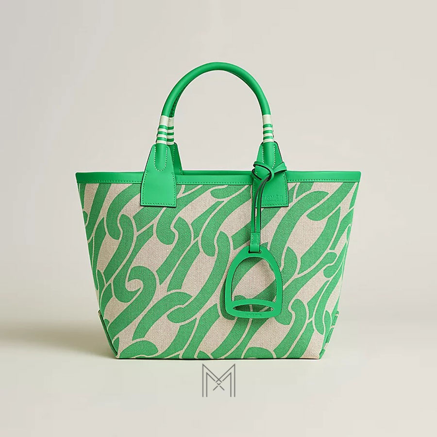 Túi xách Hermes màu xanh hoạ tiết Maillons & Co vải canvas phối da bê Swift THM15 2026 Túi xách Hermes màu xanh hoạ tiết Maillons & Co vải canvas phối da bê Swift THM15 - Ảnh 6