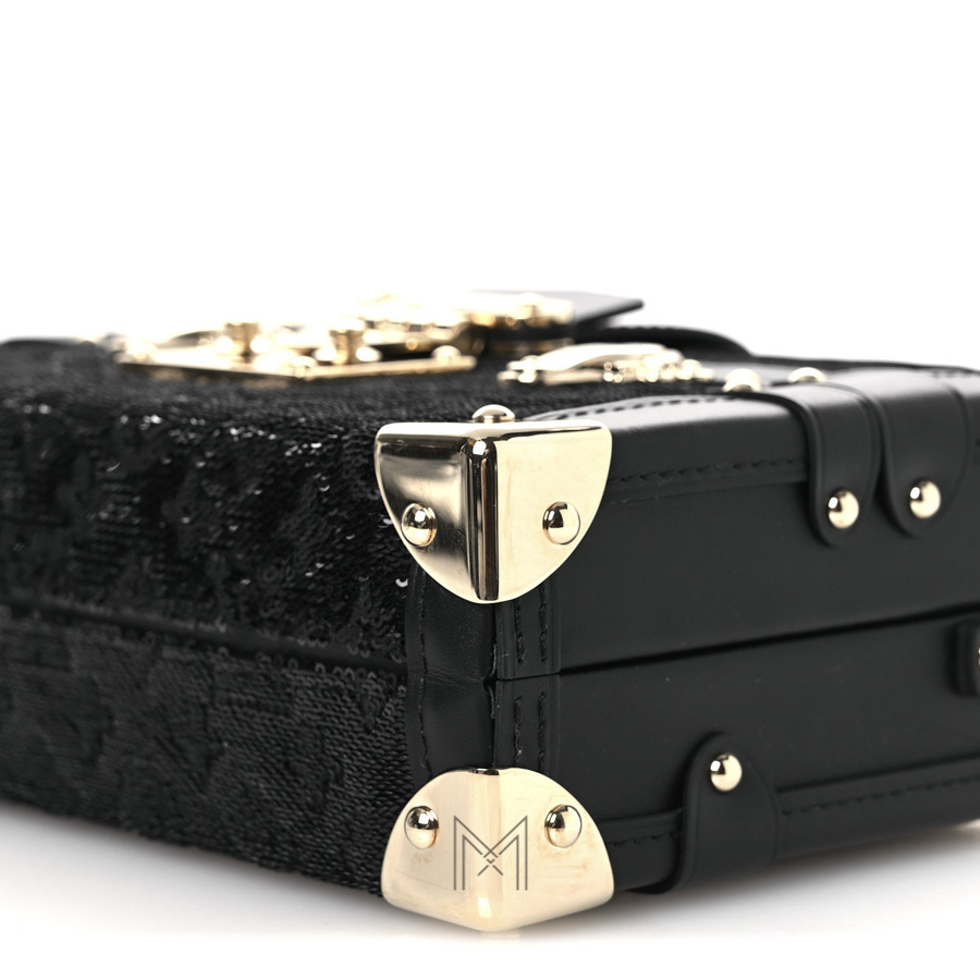 Túi Hộp Chữ Nhật LV Màu Đen Sequin Khóa Vàng Luxury CC022 2026 Túi Hộp Chữ Nhật LV Màu Đen Sequin Khóa Vàng Luxury CC022 2026