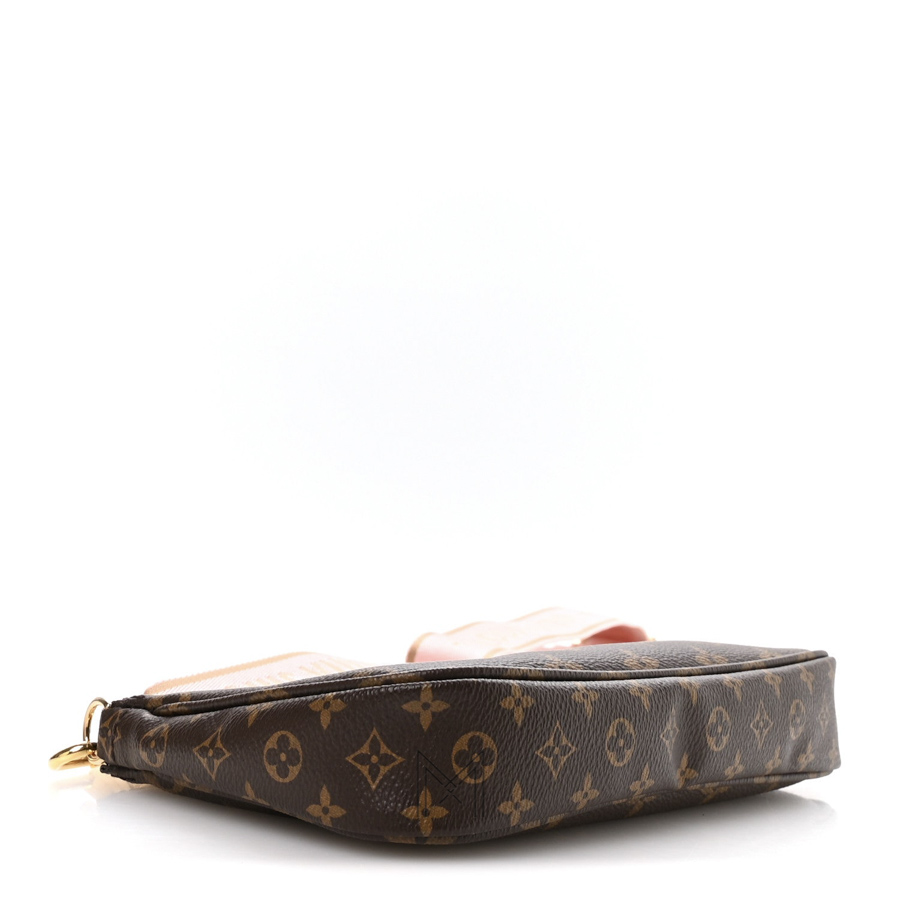 Túi Đeo Chéo LV Multi Pochette Nâu Monogram Phối Dây Hồng Auth LV 345 2026 Túi Đeo Chéo LV Multi Pochette Nâu Monogram Phối Dây Hồng Auth LV 345 2026