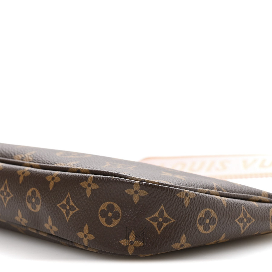 Túi Đeo Chéo LV Multi Pochette Nâu Monogram Phối Dây Hồng Auth LV 345 2026 Túi Đeo Chéo LV Multi Pochette Nâu Monogram Phối Dây Hồng Auth LV 345 2026