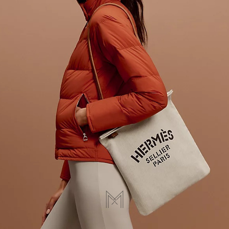 Túi vải Hermes màu be canvas phối quai da bê Swift chính hãng THM29 2026 Túi vải Hermes màu be canvas phối quai da bê Swift chính hãng THM29 2026