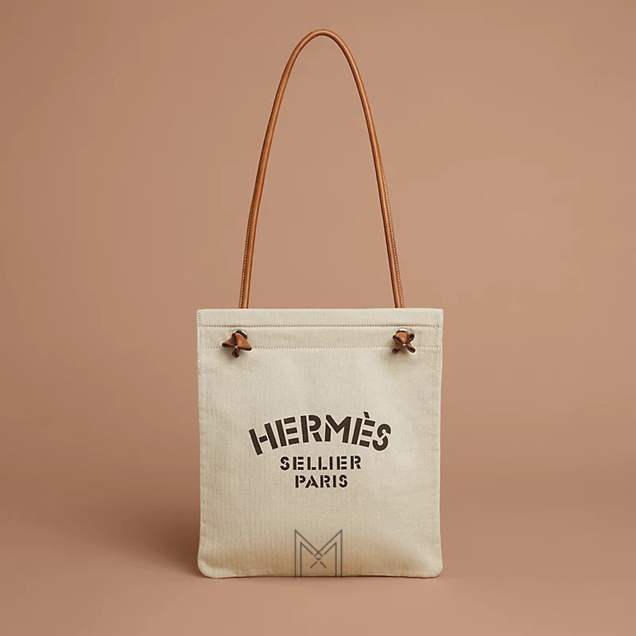 Túi vải Hermes màu be canvas phối quai da bê Swift chính hãng THM29 2026 Túi vải Hermes màu be canvas phối quai da bê Swift chính hãng THM29 2026