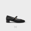 Giày búp bê cao gót Prada Mesh Fabric màu đen logo vàng chính hãng MHNP100 2026
