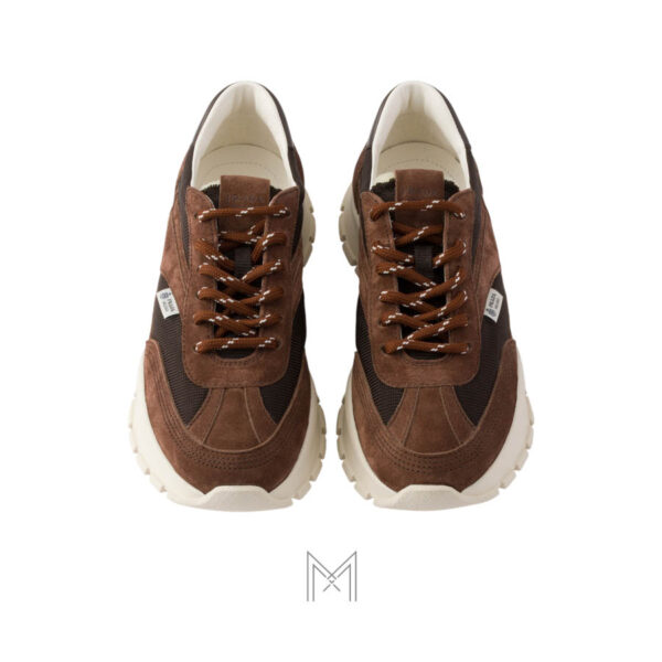 Giày thể thao Prada Mesh Fabric and Suede màu nâu authentic MHNP088
