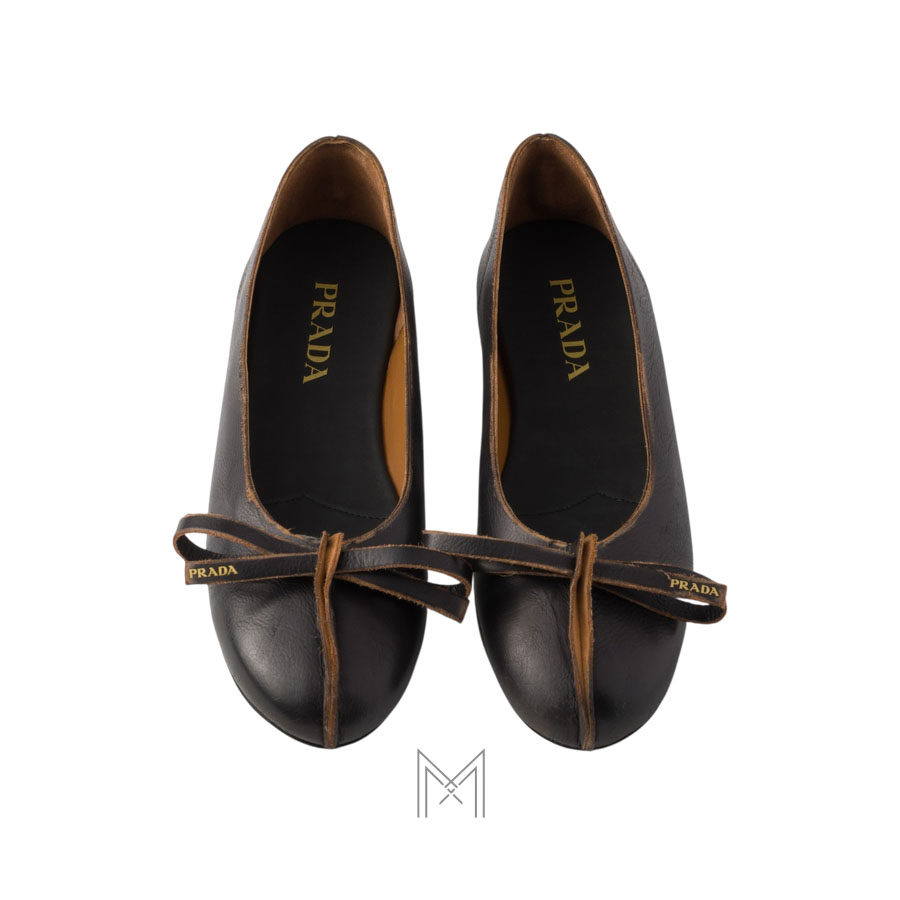 Giày búp bê Prada Antiqued leather màu đen chính hãng MHNP105 2026 Giày búp bê Prada Antiqued leather màu đen chính hãng MHNP105 2026