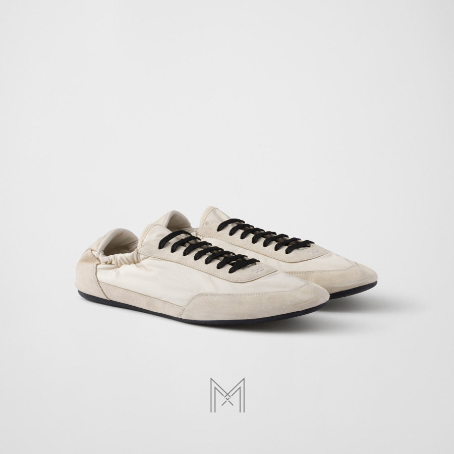 Giày Prada Collapse Re-Nylon and Suede Elasticized màu trắng ngà chính hãng MHNP017 2026 Giày Prada Collapse Re-Nylon and Suede Elasticized màu trắng ngà chính hãng MHNP017 2026