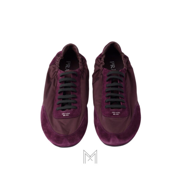 Giày Prada Collapse Re-Nylon and Suede Elasticized màu đỏ mận chính hãng MHNP019