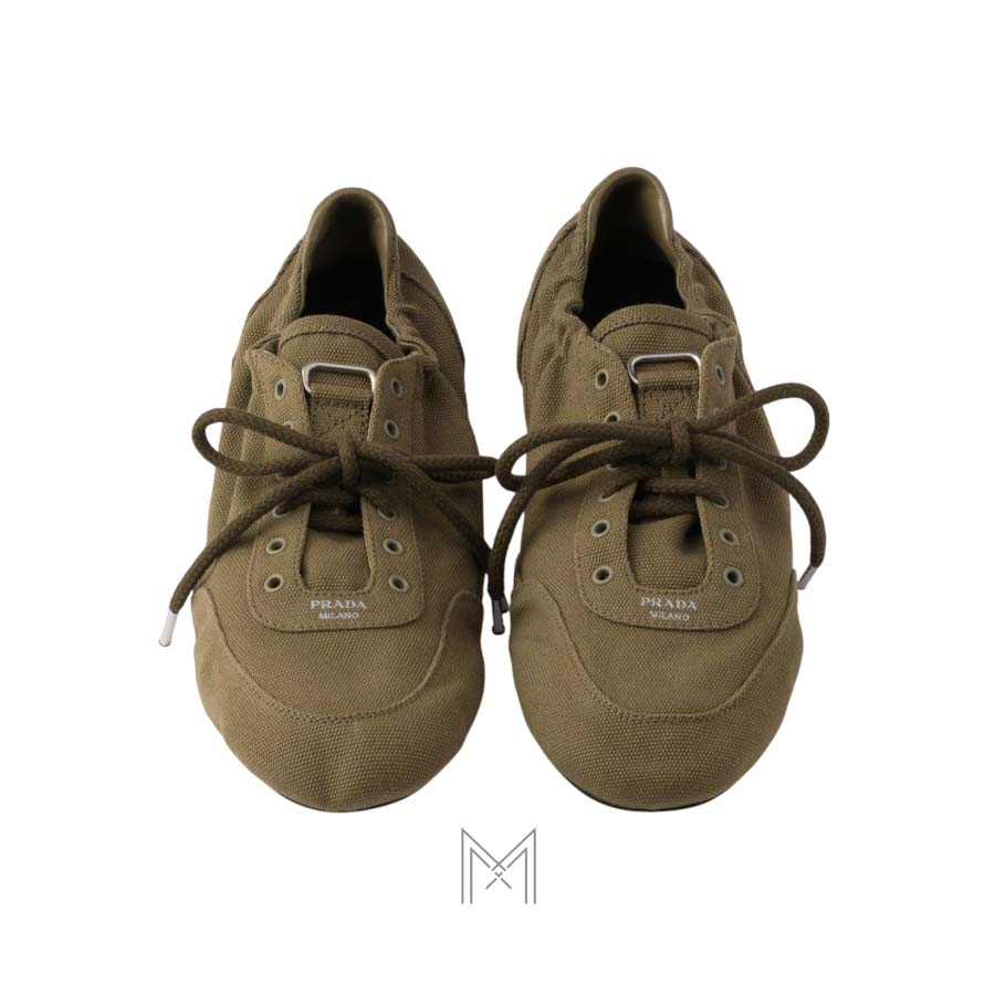 Giày đế bệt Prada Collapse Canvas màu xanh lá chính hãng MHNP119 2026 Giày đế bệt Prada Collapse Canvas màu xanh lá chính hãng MHNP119 2026