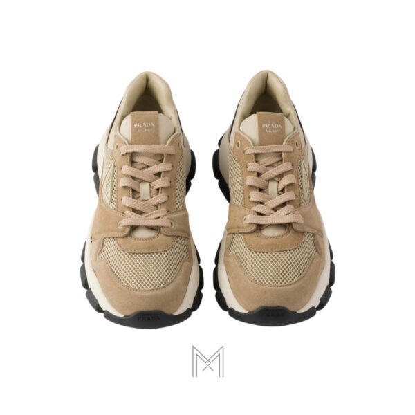 Giày thể thao Prada Mesh Fabric and Suede màu nâu chính hãng MHNP108