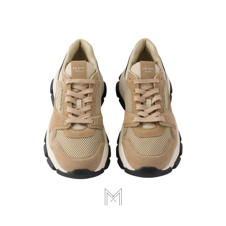 Giày thể thao Prada Mesh Fabric and Suede màu nâu chính hãng MHNP108 2026 Giày thể thao Prada Mesh Fabric and Suede màu nâu chính hãng MHNP108 2026