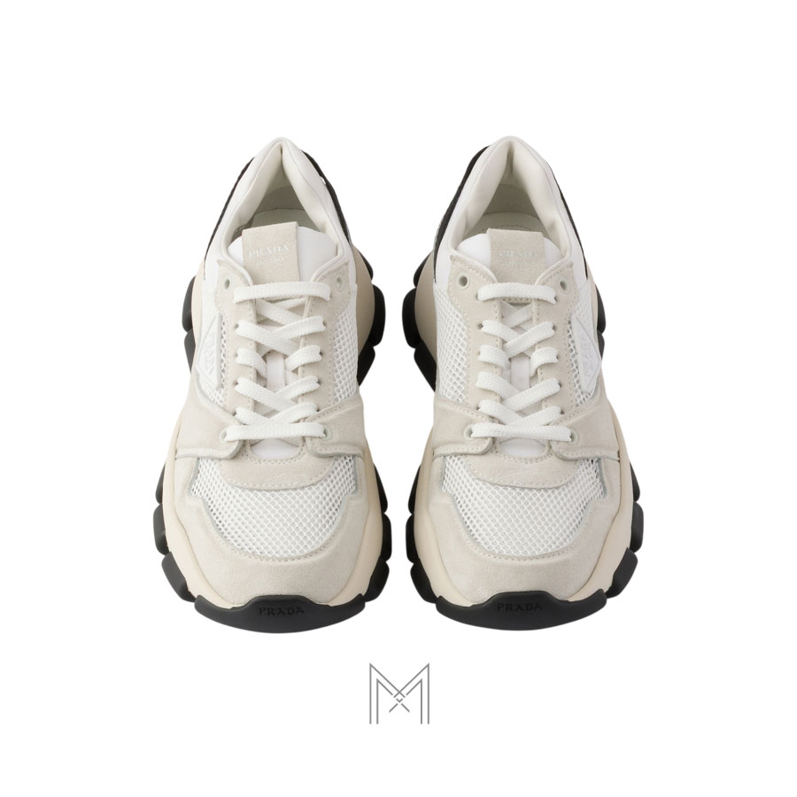 Giày thể thao Prada Mesh Fabric and Suede màu trắng ngà chính hãng MHNP107 2026 Giày thể thao Prada Mesh Fabric and Suede màu trắng ngà chính hãng MHNP107 2026