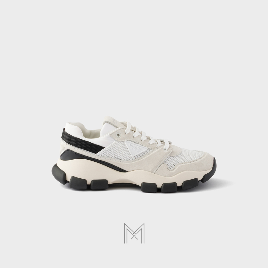 Giày thể thao Prada Mesh Fabric and Suede màu trắng ngà chính hãng MHNP107 2026 Giày thể thao Prada Mesh Fabric and Suede màu trắng ngà chính hãng MHNP107 2026